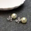 Elegantes Pendientes de Lazo con Circonita y Perlas, Pendientes Únicos de Lujo Ligero con un Toque de Alta Gama para Mujer