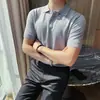 2026 Verano Hombres Delgado Negocios Solapa Seda de Hielo Manga Corta Camisa Polo Tejida Versátil Transpirable Casual Camiseta para Hombres