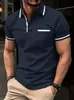 Camisa Polo Masculina de Verão Europeia e Americana Nova de Manga Curta Estampada em 3D Casual para Esportes ao Ar Livre Respirável Bolso com Aba Calça Camisa Polo
