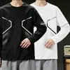 [Compra uno y llévate otro gratis] Camiseta de manga larga fina de otoño para hombre, elástica, corte holgado, informal moderna con cuello redondo, camiseta básica