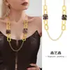 Xinyixin cadena para suéter cuadrada grande larga de acero inoxidable acrílico estampado de leopardo chapada en oro real de 18 quilates joyería transfronteriza otoño e invierno