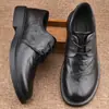 Sapatos casuais de couro masculinos, novos sapatos de couro de amarrar de cano baixo para outono, sapatos de trabalho respiráveis slip-on para homens