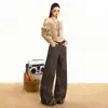 Outono e Inverno Novos Calças Jeans Americanas Retrô Cimitarra Versátil Soltas Confortáveis Comprimento Total Preguiçosas Caimento Estampa Emagrecedora