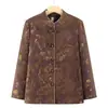 Novo casaco estilo chinês para mulheres de meia-idade e idosas, estilo primavera e outono, roupa de mãe, gola alta, blusa de manga comprida abotoada, casaco estilo chinês