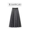 Falda plisada de cintura alta adelgazante para mujer de otoño e invierno con cinturón de traje, falda de longitud media elegante y moderna estilo coreano