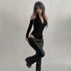 Sentido de Diseño Nicho Transfronterizo Sexy con Hombros Descubiertos Ajustado Enterizo para Mujer Chicas Hot Look Delgado Escote en V Bajo Camiseta de Manga Larga Tendencia