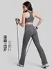 Conjunto de Yoga Juyitang de Cintura Alta Levanta Glúteos con Líneas en Contraste, Ropa Deportiva de Dos Piezas Elástica Ajustada Adelgazante para Mujer