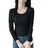 Venta al por mayor del fabricante Primavera y Otoño Modal 260g Cuello Cuadrado Dobladillo Curvo Manga Larga Camiseta Top Básico para Mujer
