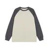 Camiseta de manga larga con cuello redondo raglán, bloques de color, puños, diseño liso, algodón Sorona de hilo doble, 21 hilos