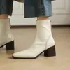 2025 Nuevo Estilo Cómodas Silenciosas Tacón Grueso Tacón Alto 6.5cm Estilo Cremallera Trasera Botines Cortos Botas Ajustadas Talla Grande Zapatos de Mujer