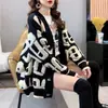 Cardigan Suéter Novo Outono e Inverno Feminino Estilo Coreano Fashionável Solto Estilo Preguiçoso Carta Tricotado Casaco Outerwear Tendência