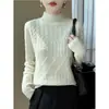 Novo Suéter Feminino de Lã Pura Moda Outono/Inverno 2026 Gola Alta Meia Manga Longa Solto Cashmere