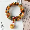 Pulsera Estilo Chino Raíz de Bodhi de Dunhuang para Mujer, Candado de la Fortuna Doble Círculo Pulsera de Cuentas de Bodhi Pulsera de Oración Budista Al por Mayor
