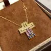 Plata de Ley S925 Colgante de Collar Cruz Colorida Seiko Gama Alta Ins Cadena de Clavícula Retro Desmontable Multiusos