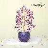 Árbol de la Fortuna de Cristal Amarillo Natural, Árbol del Dinero de Amatista, Adorno de Taza de Cerámica, Decoración de Escritorio de Oficina, Regalo de Decoración para Escritorio