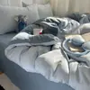 Juego de ropa de cama de grado A para bebé y maternidad, color liso simple, sábana de algodón lavado, funda de edredón y funda de almohada, ultrasuave, adecuado para dormitorios, juego de tres piezas