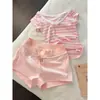 Pijama Rosa Rayado Dulce y Femenino para Mujer 2026 Verano Manga Corta Pantalones Cortos Estilo Ins Conjunto de Ropa para el Hogar que se Puede Usar Afuera
