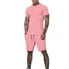 Comercio Exterior Camiseta de Color Sólido de Moda Pantalones Cortos Medios Traje de Pantalones Cortos de Manga Corta para Hombre Verano Europeo y Americano Transpirable