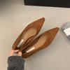 Zapatos de tacón de punta estilo noche franceses para mujer, primavera y otoño, nuevos, de gamuza, para commuting, casual, tacón grueso, sin cordones, zapatos de mujer