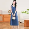 Toma real: Vestido chaleco de mezclilla vintage, moda femenina nueva de verano 2026, vestido sin mangas para ir al trabajo, algodón azul, otros materiales