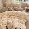 Juego de Cuatro Piezas de Algodón Puro Clase A Ropa de Cama para Dormir Desnudo Algodón Lavado con Agua Estilo Sábana Ajustable Ins Fresco Pequeño Sábana Funda de Edredón Dormitorio Juego de Tres Piezas