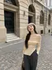 Blusa de tricô feminina com manga longa e um ombro só, estilo "garota sexy", para outono e inverno, design ombro a ombro, suéter fino e justo, top irregular