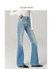 Estilo Elegante e Quente de Primavera/Jeans de Cintura Alta com Stretch em Quatro Direções, Levemente Flare para Mulheres, Corte Slim, Perna Reta Azul Claro, Modelador, Tamanho 26, Nova Coleção de Primavera