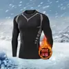 Roupa íntima de base justa de secagem rápida para inverno masculina com veludo quente para esportes, fitness, ciclismo, treino, camiseta