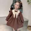 Vestido de primavera e outono para meninas, estilo ocidental, infantil, personalizado, moderno, estilo coreano, laço, estilo Mori, vestido de princesa artístico