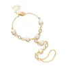 Moda Transfronteriza Europea y Americana Elegante Simple y Versátil Cadena de Dedo para Mujer Ajustable de Perlas de Imitación ABS y Cuentas Acrílicas