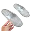 Sapatos Série Chinelos de Cristal Coreanos, Chinelos de Estudante para Uso Externo, Chinelos Transparentes Fechados na Ponta de Fundo Plano, Sapatos de Geléia Antiderrapantes Femininos