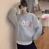 Sudadera de mujer con cuello redondo, sin capucha, nuevo estilo 2026, popular para primavera y otoño, negra, forrada de felpa para otoño e invierno, corte holgado, top de manga larga
