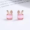 Aretes de botón de ópalo de conejo lindo de plata esterlina 925 para mujer, estilo coreano simple para combinar con todo, aretes para el cartílago de la oreja, joyería para la oreja con temperamento de personalidad