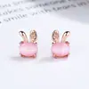 Lindos Aretes de Gato Conejo Piedra Ojo de Gato para Mujer Plata de Ley 925 Nuevo Estilo Coreano Moda Clavos de Oreja Joyería de Oreja Simple ins