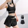 Conjunto deportivo de fitness anti-luz para mujer, conjunto de dos piezas con chaleco de empalme de bloques de color con almohadillas en el pecho, para yoga y running