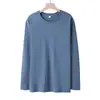 Camiseta de Manga Longa 180g de Algodão Penteado para Primavera e Outono, Cor Sólida, Gola Redonda, Camada Base Versátil, Moletom Oversized de Manga Curta Liso, Unissex