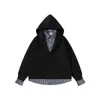 Sudadera con capucha de cuello de camisa falsa de dos piezas simple retro japonesa Rumen Meng para hombre, primavera, otoño, holgada, moderna, de marca, top versátil