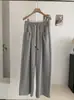 KEKEZOON pantalones casuales deportivos de pierna ancha sueltos de color liso con cordón de cintura alta elástica para mujer 8812