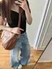 Jeans de Color Claro Estilo Americano Lavados y Desgastados para Mujer, Pantalones Anchos Vintage Verano 2026, Cintura Alta, Caída Suelta, Ajuste Holgado