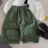 Calça cargo casual retrô infantil 2026 novo estilo de outono para meninos e meninas, calça versátil com bolsos estilo coreano desbotada