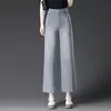 1079 Jeans Rectos Anchos Cortos Grises Versátiles Pantalones para Mujeres de Mediana Edad Simples Mom Verano