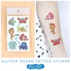 Pegatinas de Tatuaje Ruikalong Transfronterizas Nuevas con Brillo de Animales Marinos para Niños, Pegatinas de Tatuaje Coloridas Impermeables Lindas de Dibujos Animados