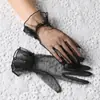 Guantes de Boda para Mujer Estilo Coreano Transparentes de Malla Fina Cortos Color Negro y Blanco Rosa Guantes con Dedos para Primavera, Verano y Otoño