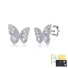 Brincos de borboleta em prata de lei S925 com pedras em formato de diamante, brincos de moissanita totalmente cravejados de luxo leve, joias de prata de alta qualidade para mulheres, nicho