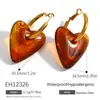 Pendientes de Corazón Cruzado Lujo Ligero Sensación de Alta Gama Resina Corazón de Melocotón Grande Chapado en Oro Real de 18k Acero de Titanio Impermeable Pendientes de Tuerca Joyería para Orejas