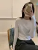 Camiseta Básica de Mujer con Estampado de Espina de Pescado, Nueva Colección Otoño 2026, Estilo Europeo Ajuste Delgado, Hombro Regular, Camiseta de Manga Larga Cepillada
