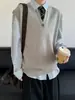 Colete Tricot Simples Casual Retrô Estilo Academia Unissex Cor Sólida Estilo Neutro Pulôver Sem Manga Gola V Para Camadas