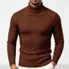 Suéter de Cuello Alto para Hombre Europeo y Americano para Otoño e Invierno, Tejido de Punto Casual de Manga Larga, Capa Base de Punto Trenzado de Color Liso Cálido