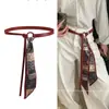 Cinto Cachecol de Seda Vermelho Retrô para Mulheres Outono e Inverno Decoração de Jeans de Alta Qualidade Corda de Cintura com Cadarço Retrô Americano Cinto Fino