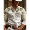 Camisa de manga larga para hombre, camisa casual de botones, camisa transpirable suave estilo étnico retro de mezclilla para hombre